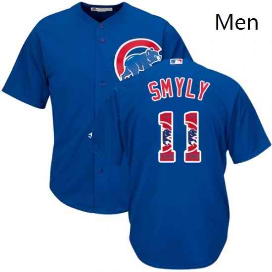 Mens Majestic Chicago Cubs 11 Drew Smyly Authentic Royal Blue Team Logo Fashion Cool Base MLB Jersey